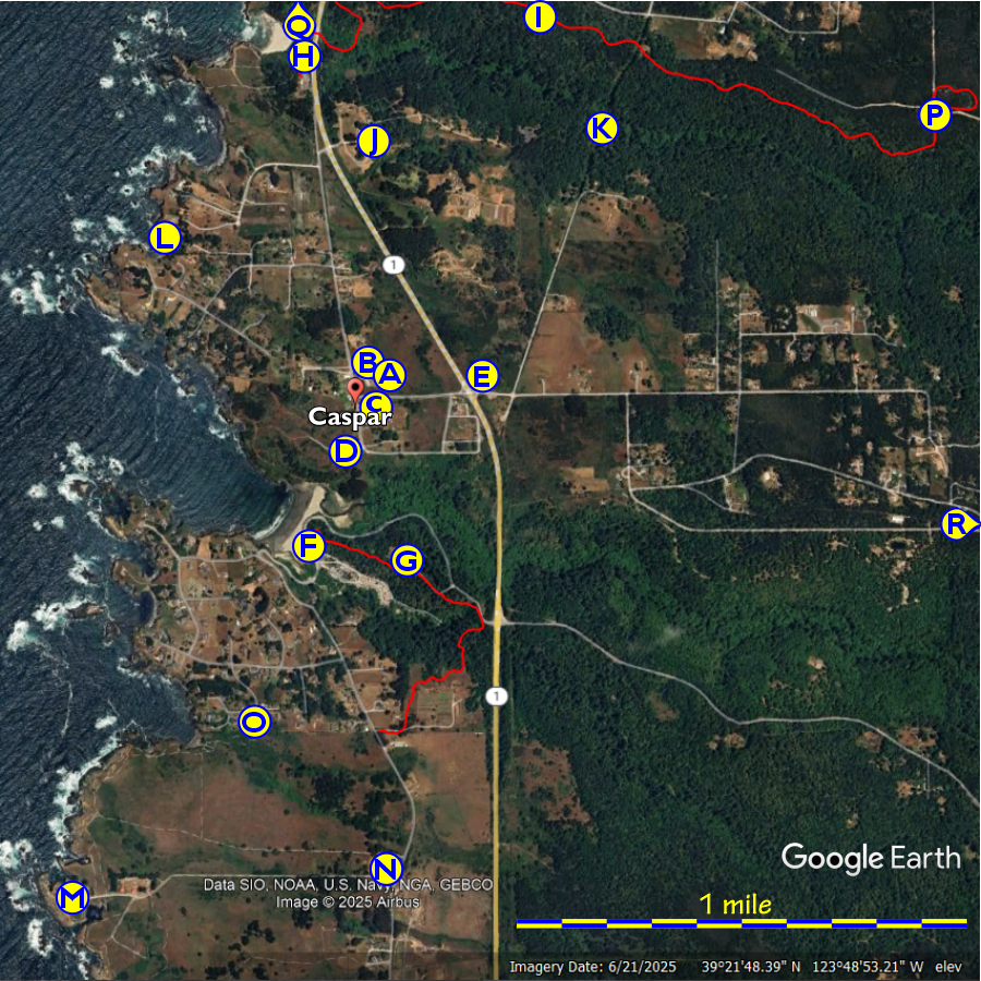 map of Caspar showing spots worth visiting