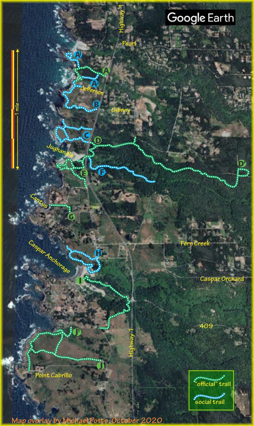 map of Caspar area trails