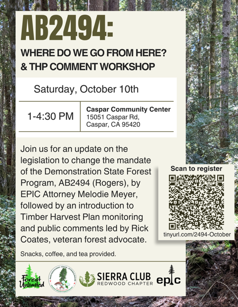 AB 2494: Where Do We Go From Here? at the Caspar Community Center in Caspar, California on Saturday, October 10, 2026 at 1 pm.