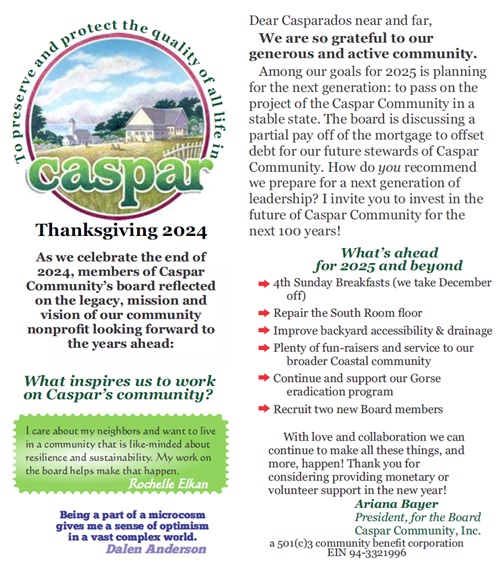 Fourth Annual Makers & Bakers Holiday Fair at Caspar Community Center on Saturday, November 30, 11 am - 4 pm