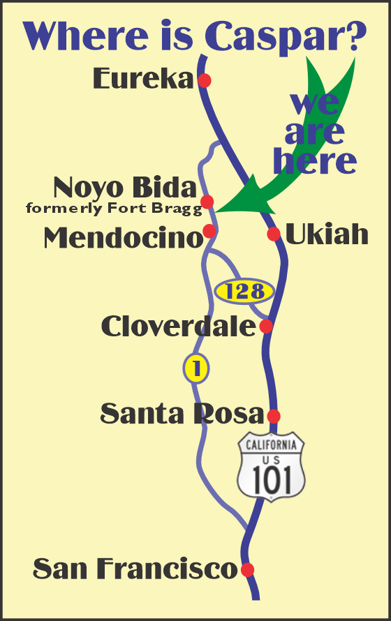 map: Caspar between San Francisco and Eureka