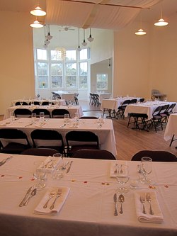South Room as Dining Room for Caspar Harvest Dinner. Have your Event on the Mendocino Coast at the Caspar Community Center. Photo by Sienna M Potts.